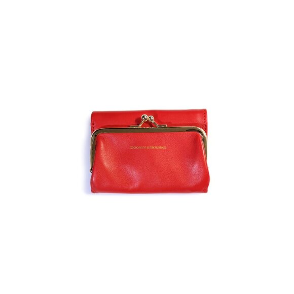 Dooney & Bourke Red Leather Tri Fold Organizer Wallet Kisslock Coin Purse - Picture 1 of 6